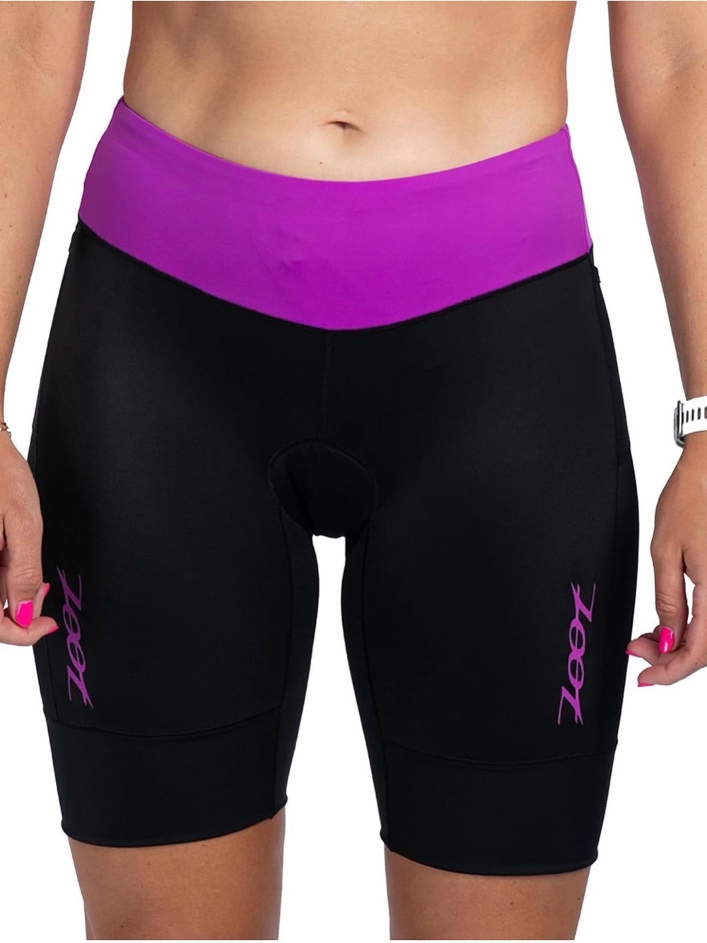 Zoot Black Bike Shorts with Bright Purple Waistband